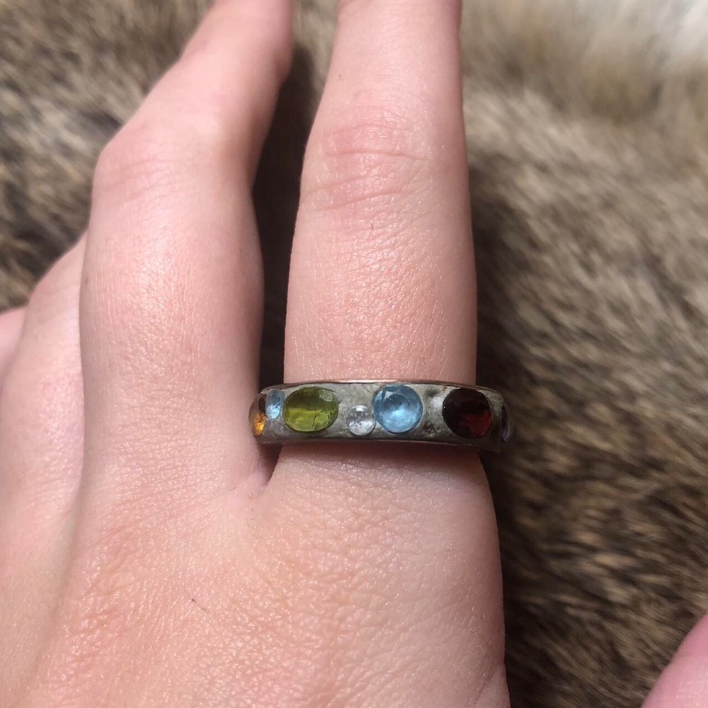 Handmade bronze ring with imbedded faceted gems